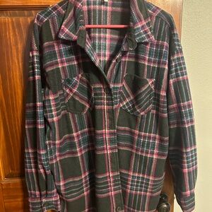 Maurices Pink and Black Plaid fleece Shacket
